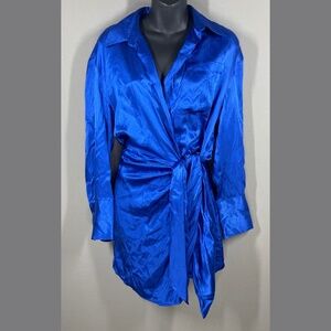 NEW Zara Dress Womens Small blue satin wrap colorful cocktail